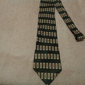 RETRO GREEN SILK W GEOMETRICS PATTERNS TIE